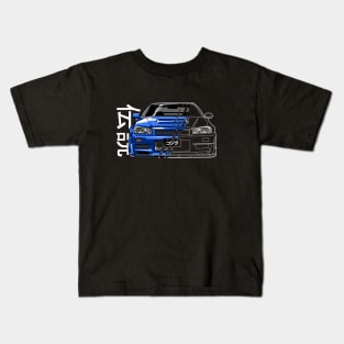 R34 GTR Skyline Turbo JDM Tuning Car 90s Fan Kids T-Shirt